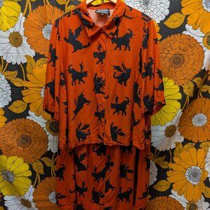Modcloth x Dangerfield Cat Bat Halloween Top Size 22 *SHIRT ONLY*
